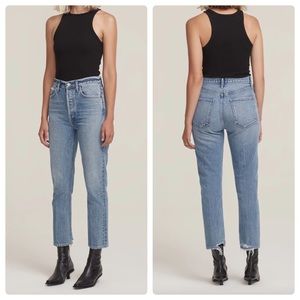 Agolde Riley High Rise Straight Crop in Emulsion Blue Size 28